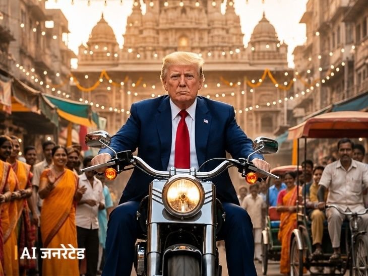 ट्रम्प ने भारत में बाइक चलाने का AI-वीडियो शेयर किया:शेर की सवारी करते दिखे, चांद पर झंडा भी लगाया